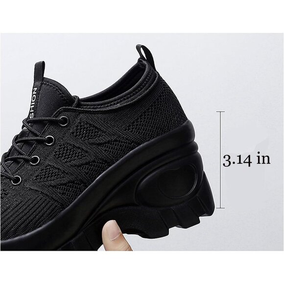 Women Chunky Platform Comfort Orthopedic Wedge Non-Slip Running Shoes All Black - Picture 3 of 6